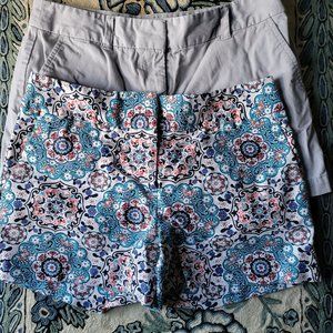 LOFT Women's Shorts * 2 PAIRS * Size 4 * GRAY and TURQ/RED mandala print